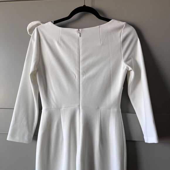 Calvin Klein Dress Womens XS White Bow Shoulder Sheath Midi 3/4 Sleeve Back Zip - Picture 6 of 16